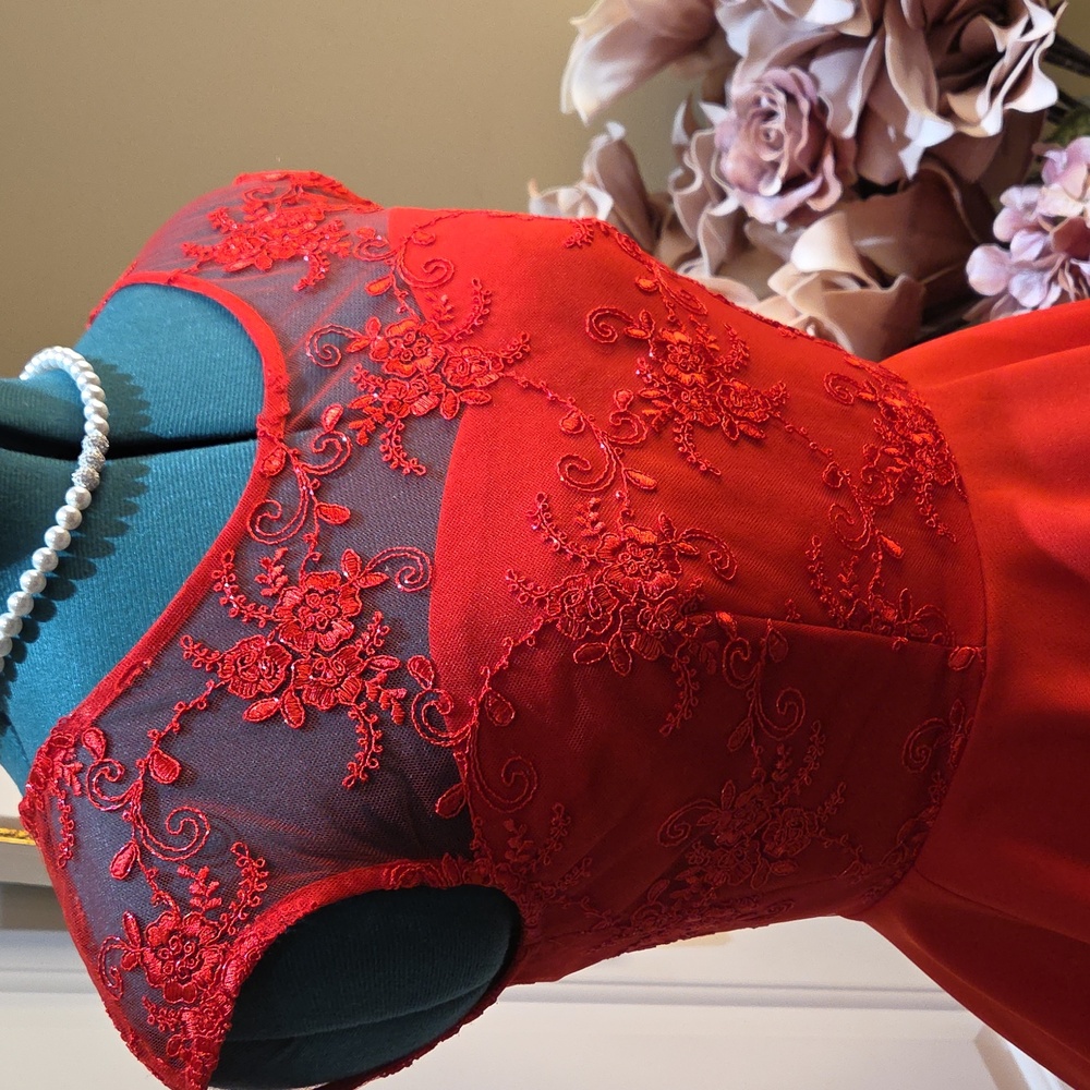 Nwot Doly 36 Size Elegant Red Lace Mini Dress - Picture 15 of 17